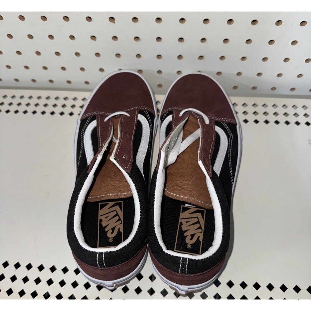 VANS Old Skool Womens Athletic Skateboarding Shoes Size 7.5 Maroon Black White - Picture 2 of 8